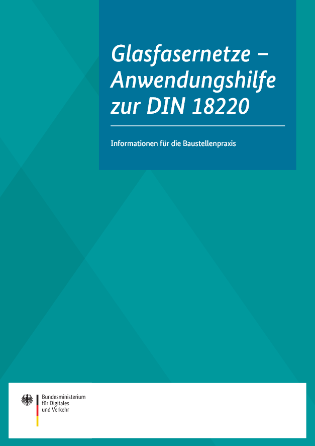 Link öffnet Einzelsicht der Publikation Cover der Broschüre: Glasfasernetze – Anwendungshilfe zur DIN 18220
