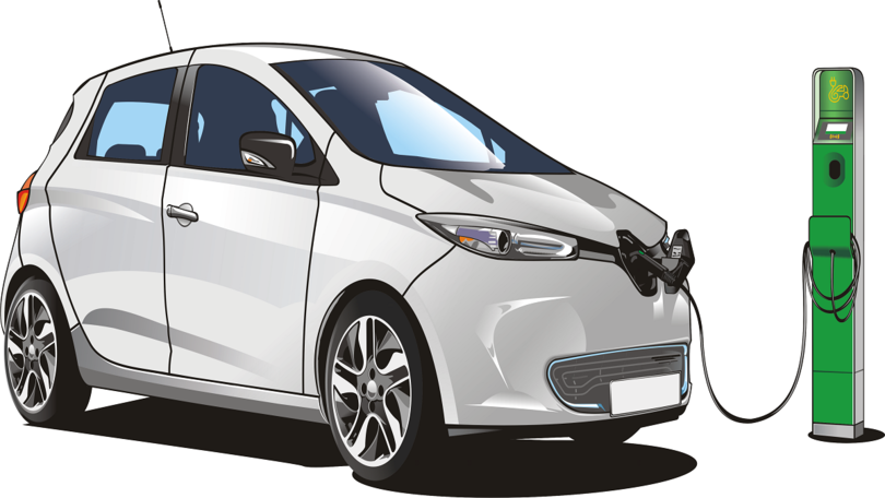 Projektillustration ChargePlanner; Elektroauto an Ladesäule Projektillustration ChargePlanner; Elektroauto an Ladesäule