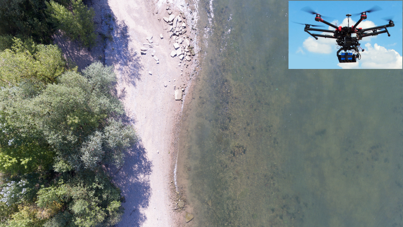 Projektillustration: mDRONES4rivers (Quelle: Uferabschnitt: BfG, Drohne: GEOCOPTIX) Projektillustration: mDRONES4rivers (Quelle: Uferabschnitt: BfG, Drohne: GEOCOPTIX)