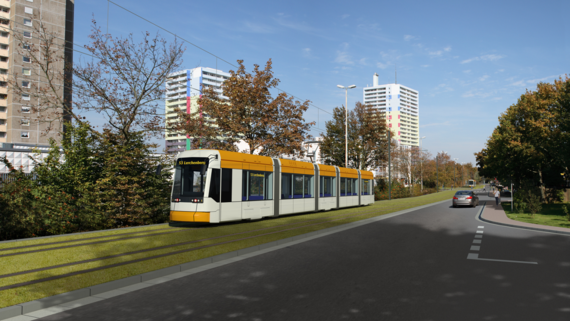 Eine Straßenbahn in Mainz Eine Straßenbahn in Mainz