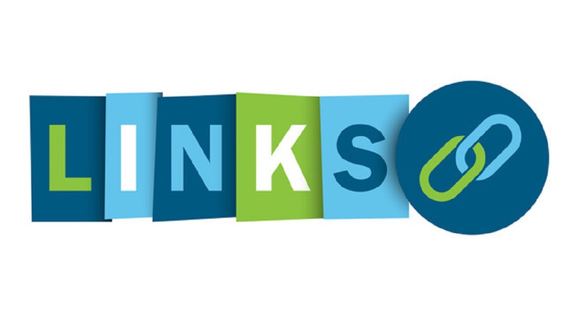 Illustrierter Links-Schriftzug mit Link-Symbol Illustrierter Links-Schriftzug mit Link-Symbol