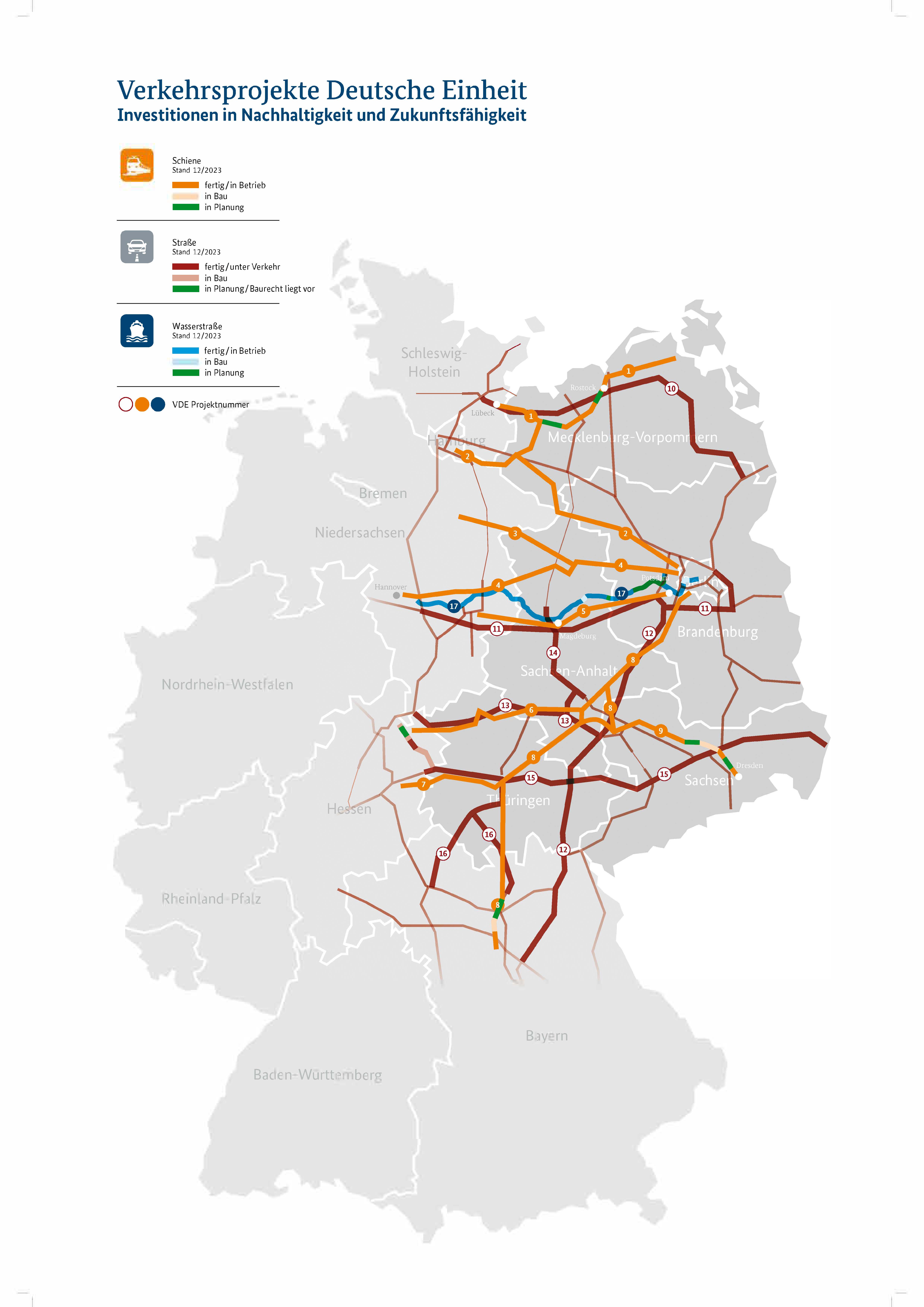 Deutschland-Karte: Verkehrsprojekte Deutsche Einheit (VDE) Deutschland-Karte: Verkehrsprojekte Deutsche Einheit (VDE)