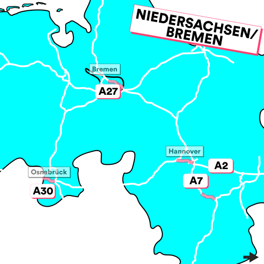 Grafik: Autobahnprojekte Niedersachsen Grafik: Autobahnprojekte Niedersachsen