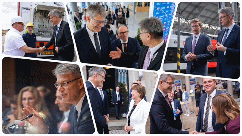 Eine Collage aus verschiedenen Einzelfotos, die Patrick Schnieder in unterschiedlichen Situationen bei der Ausübung seines Amtes zeigen. Eine Collage aus verschiedenen Einzelfotos, die Patrick Schnieder in unterschiedlichen Situationen bei der Ausübung seines Amtes zeigen.