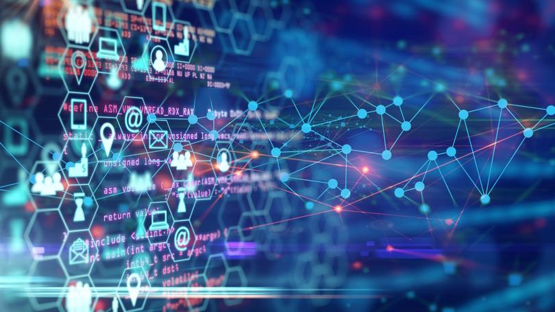 Illustration aus mehreren Digitalanzeigen, die sich überlappen. Darunter befinden sich unter anderem eine Netzstruktur, diverse Icons und Programmcode. Illustration aus mehreren Digitalanzeigen, die sich überlappen. Darunter befinden sich unter anderem eine Netzstruktur, diverse Icons und Programmcode.