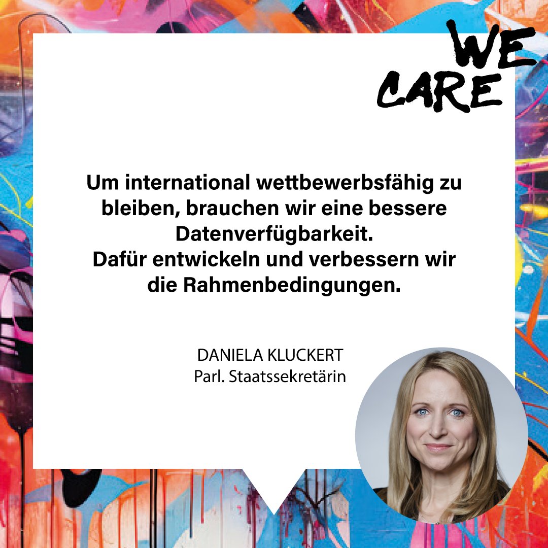 Schriftgrafik mit Foto von Daniela Kluckert: Um international wettbewerbsfähig zu bleiben, brauchen wir eine bessere Datenverfügbarkeit. Dafür entwickeln und verbessern wir die Rahmenbedingungen. Daniela Kluckert, Parl. Staatssekretärin. Schriftgrafik mit Foto von Daniela Kluckert: Um international wettbewerbsfähig zu bleiben, brauchen wir eine bessere Datenverfügbarkeit. Dafür entwickeln und verbessern wir die Rahmenbedingungen. Daniela Kluckert, Parl. Staatssekretärin.