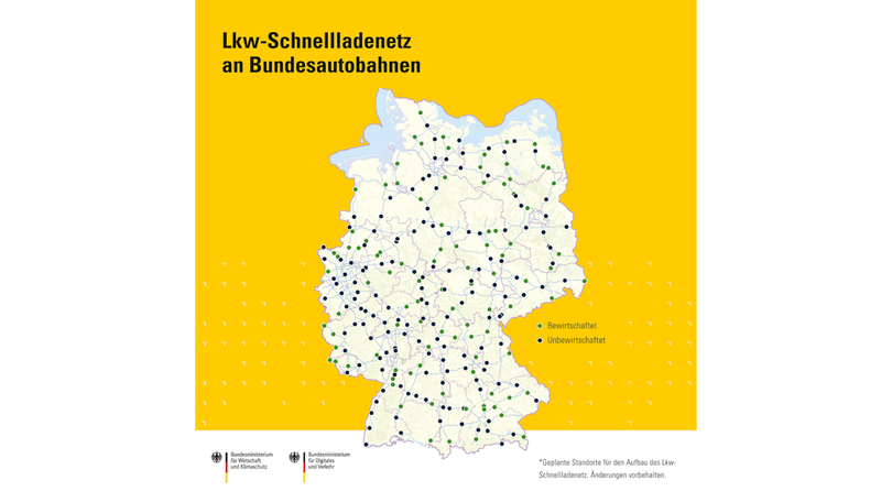 Übersichtsgrafik der Lkw-Schnellladesysteme in Deutschland Übersichtsgrafik der Lkw-Schnellladesysteme in Deutschland