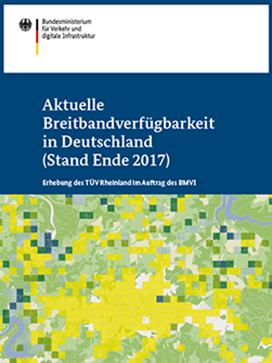 Cover der Broschüre „Aktuelle Breitbandverfügbarkeit in Deutschland (Stand Ende 2017)“ Cover der Broschüre „Aktuelle Breitbandverfügbarkeit in Deutschland (Stand Ende 2017)“