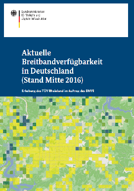 Cover der Broschüre „Aktuelle Breitbandverfügbarkeit in Deutschland (Stand Mitte 2016)“ Cover der Broschüre „Aktuelle Breitbandverfügbarkeit in Deutschland (Stand Mitte 2016)“