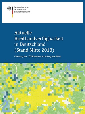 Cover der Broschüre „Aktuelle Breitbandverfügbarkeit in Deutschland (Stand Mitte 2018)“ Cover der Broschüre „Aktuelle Breitbandverfügbarkeit in Deutschland (Stand Mitte 2018)“