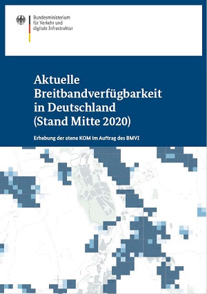 Cover der Broschüre „Aktuelle Breitbandverfügbarkeit in Deutschland (Stand Mitte 2020)“ Cover der Broschüre „Aktuelle Breitbandverfügbarkeit in Deutschland (Stand Mitte 2020)“