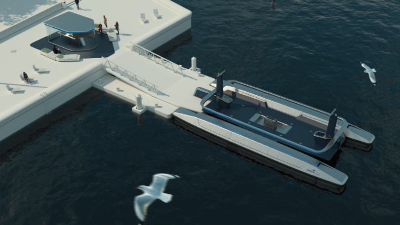 3D-Rendering zum Projekt CAPTN Förde Areal: Geplantes Design des schwimmenden Versuchsträgers 3D-Rendering zum Projekt CAPTN Förde Areal: Geplantes Design des schwimmenden Versuchsträgers